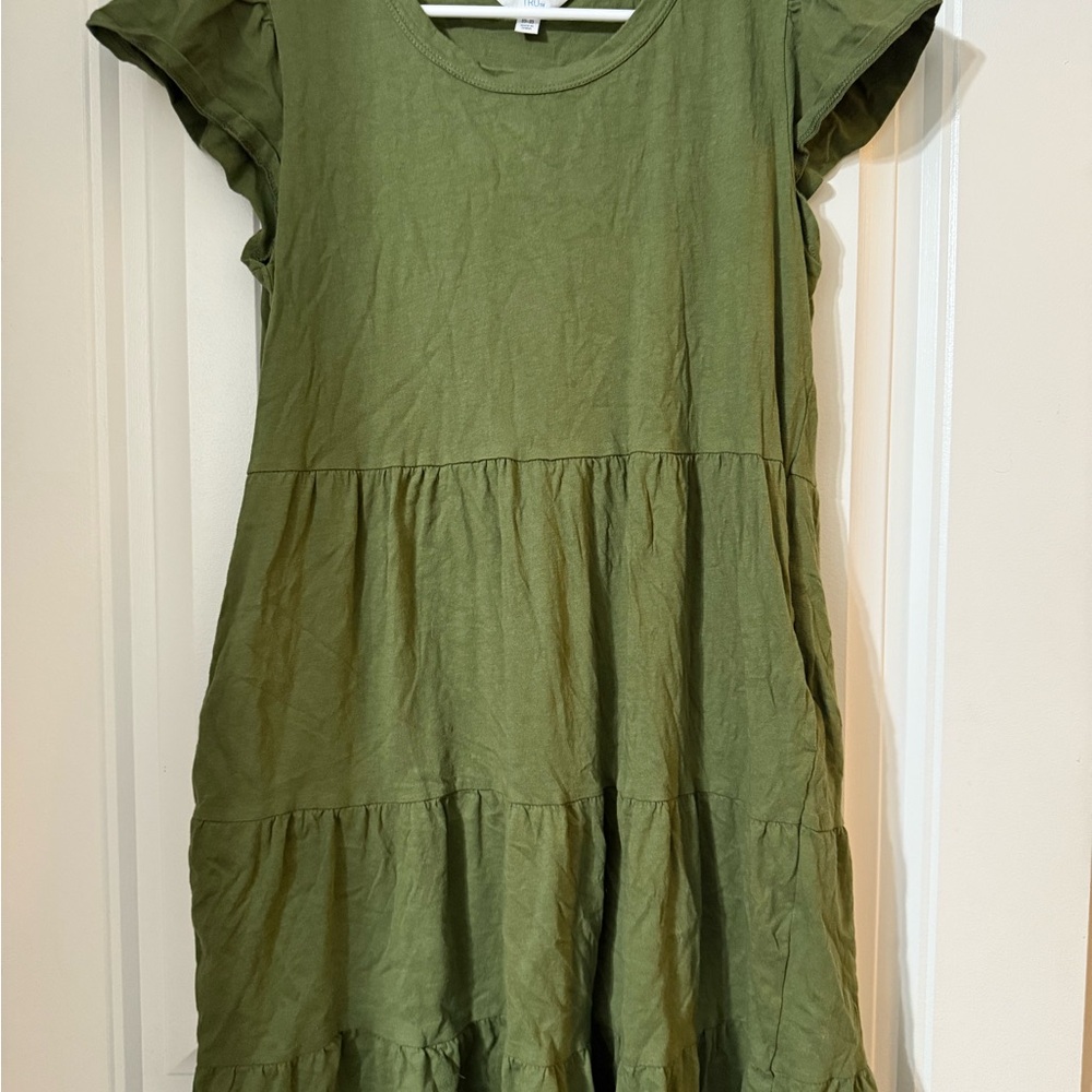 Time and Tru Green Flutter Sleeve Tiered Sundress